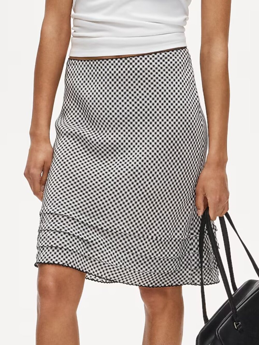 J. Crew ruffle-trim slip skirt in gingham crepe de chine NWT